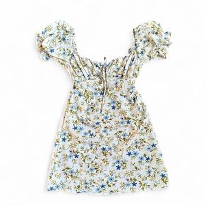 Floral Puff Sleeve Tie Front Mini Dress Small